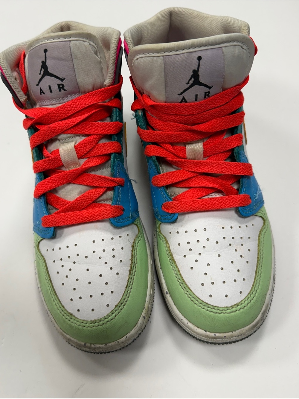 Jordan Kids' Colorblock High-Top Sneakers - White/Green/Blue with Red Laces